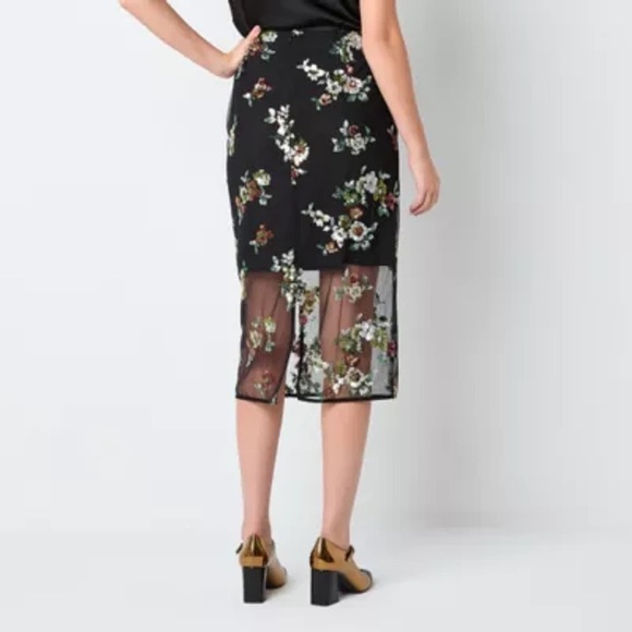 🆕 Worthington Womens Midi Floral Sequenced Pencil Skirt - Picture 2 of 8